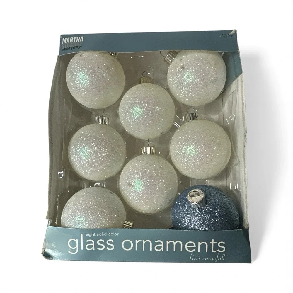 Martha Stewart Ball Blue White Silver Glitter 16 Bulbs‎ Tree Christmas Decor